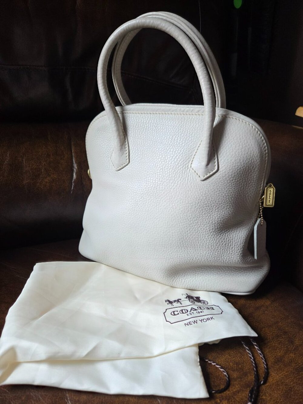 Vintage Coach Sonoma Satchel 4922 made in Italy Pebbled Off White Leather